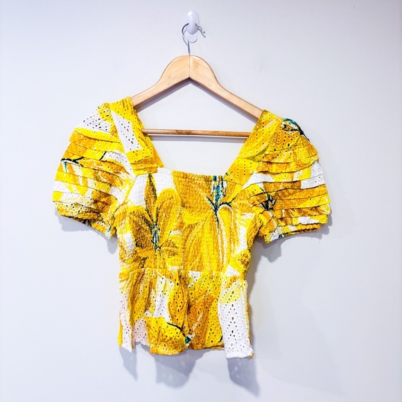 FARM RIO Azalea yellow floral print top - Picture 2 of 7